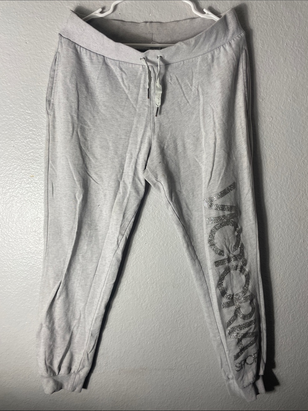 Women's Victoria Sport Light Gray Jogger Sweatpants with Glitter Script